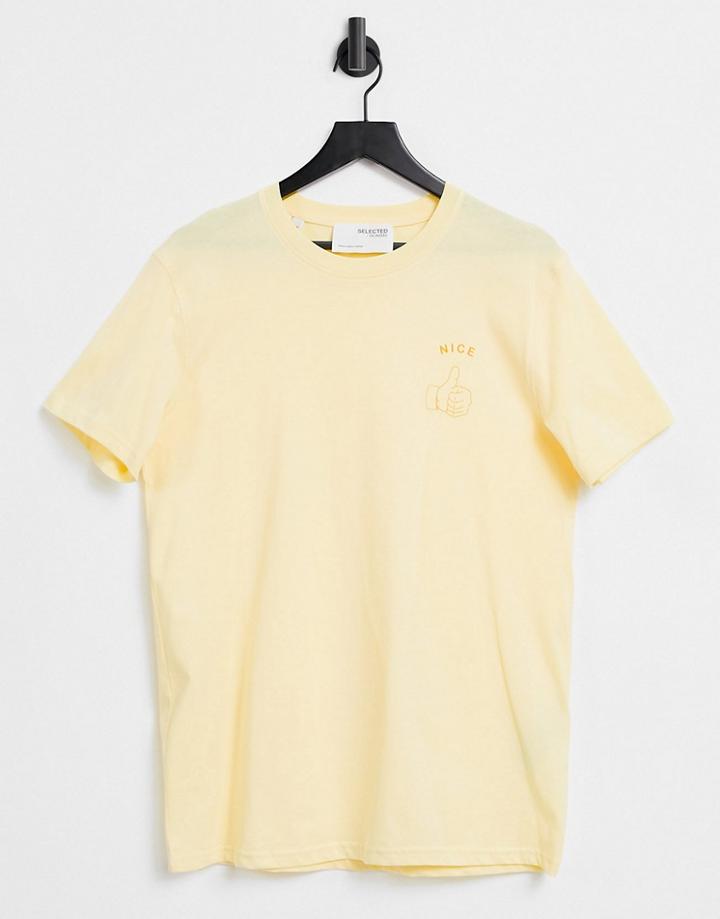 Selected Homme T-shirt With 'nice' Print In Yellow In Organic Cotton