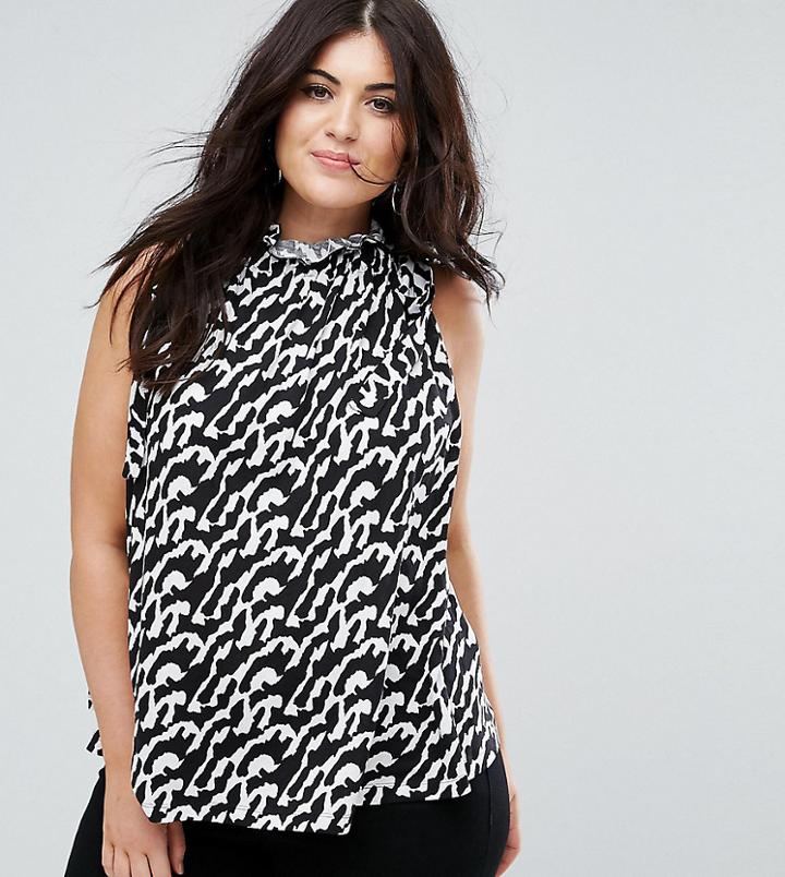 Asos Curve Swing Top With Ruched Neck In Animal Print - Multi