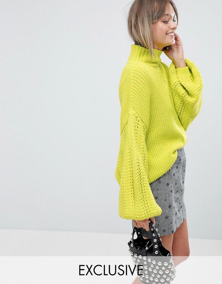 Miss Selfridge Exclusive Balloon Sleeve Sweater - Green