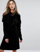 Gestuz Velvet Black Dress With Frills - Black