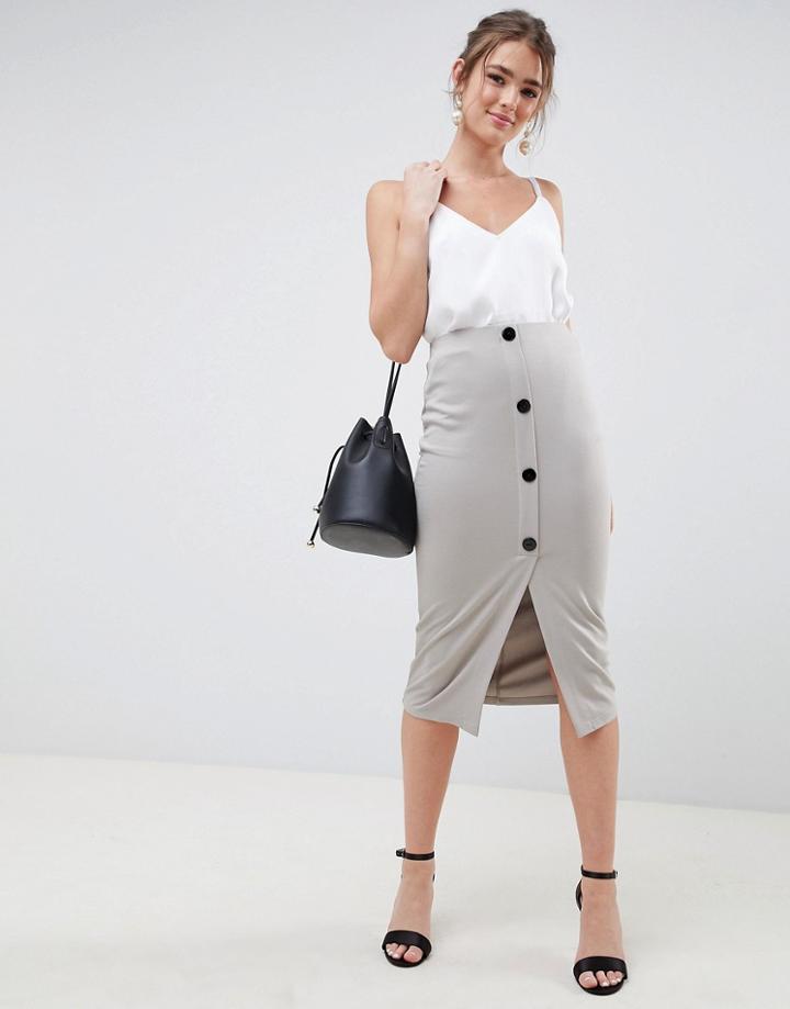 Asos Design Ponte Button Front Pencil Skirt - Gray