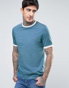 Farah Groves Ringer T-shirt Slim Fit In Blue/ecru - Blue