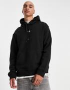 Calvin Klein Jeans Cut Off Two Tone Logo Hoodie In Black
