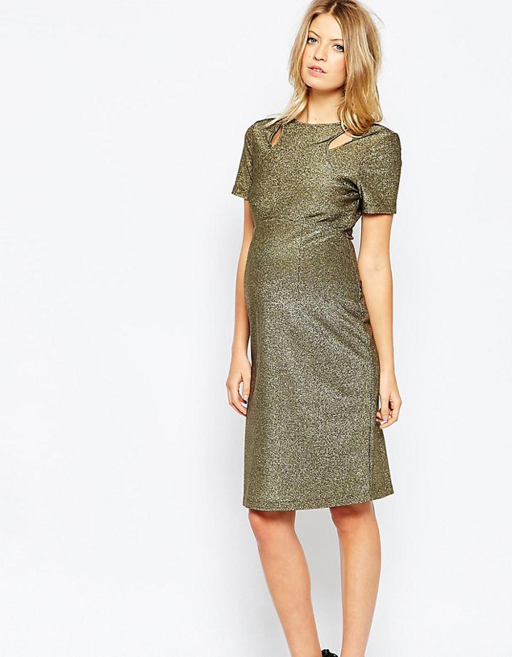 Asos Maternity Cut Out Bodycon Dress In Metallic Lurex - Black