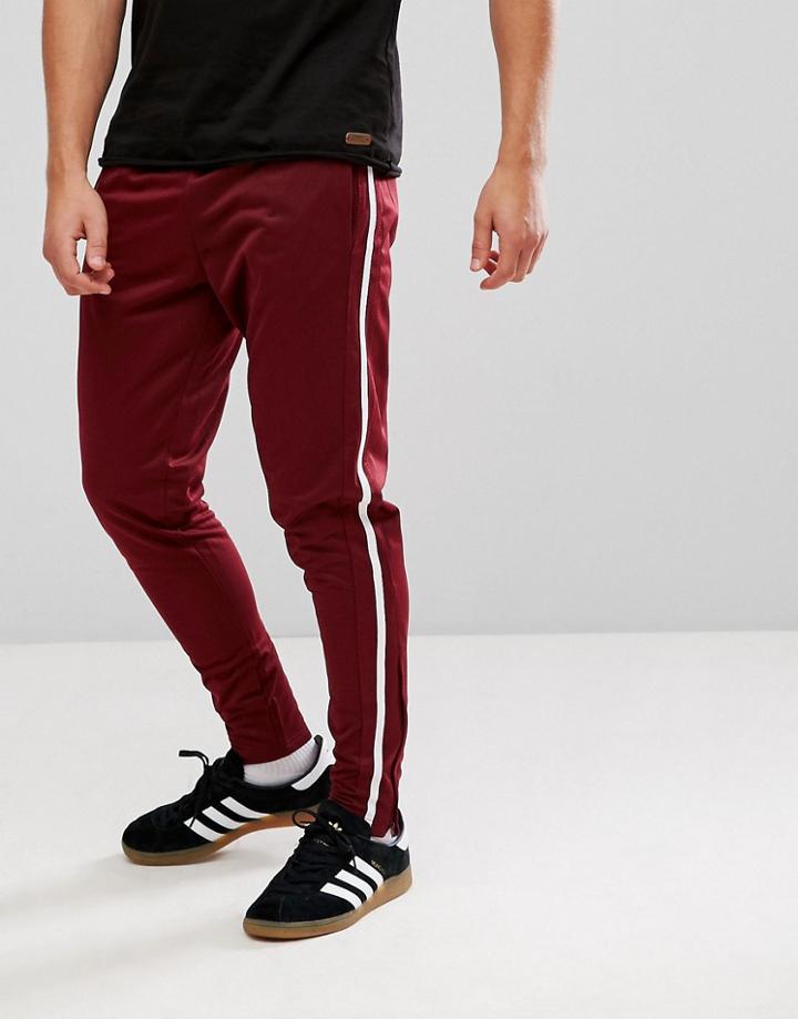 Brave Soul Vintage 1 Stripe Taped Joggers - Red