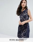 Yumi Petite Skater Dress With Lace Overlay - Navy