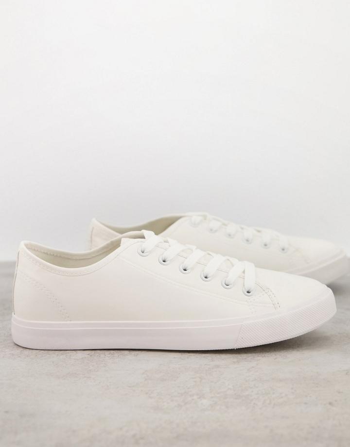 French Connection Faux Leather Lace Up Canvas Sneakers In White