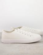 French Connection Faux Leather Lace Up Canvas Sneakers In White