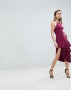 Asos High Neck Extreme Tiered Midi Dress - Red
