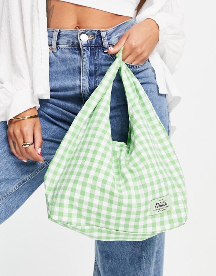 Pull & Bear Tote Bag In Green Gingham