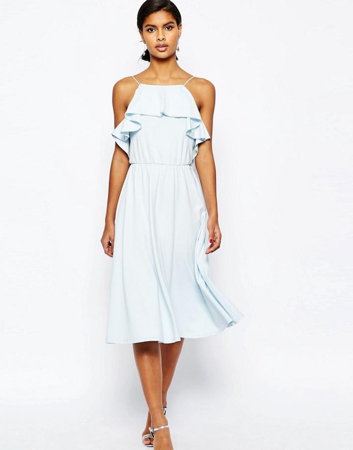 Asos Ruffle Midi Skater Dress - Blue