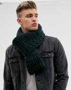 Asos Design Standard Knitted Scarf In Black And Bottle Green Twist
