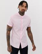 Asos Design Skinny Fit Grandad Collar Shirt In Pink - Pink