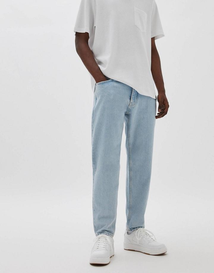 Pull & Bear Straight Leg Jeans In Blue-blues