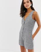 Native Youth Romper In Chambray Stripe-gray