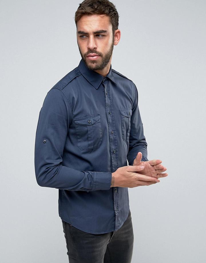 Boss Orange By Hugo Boss Slim Fit Military Shirt - Navy
