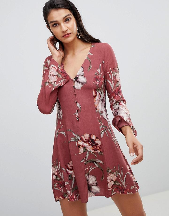 Lunik Floral Dress With Flare Sleeve-red