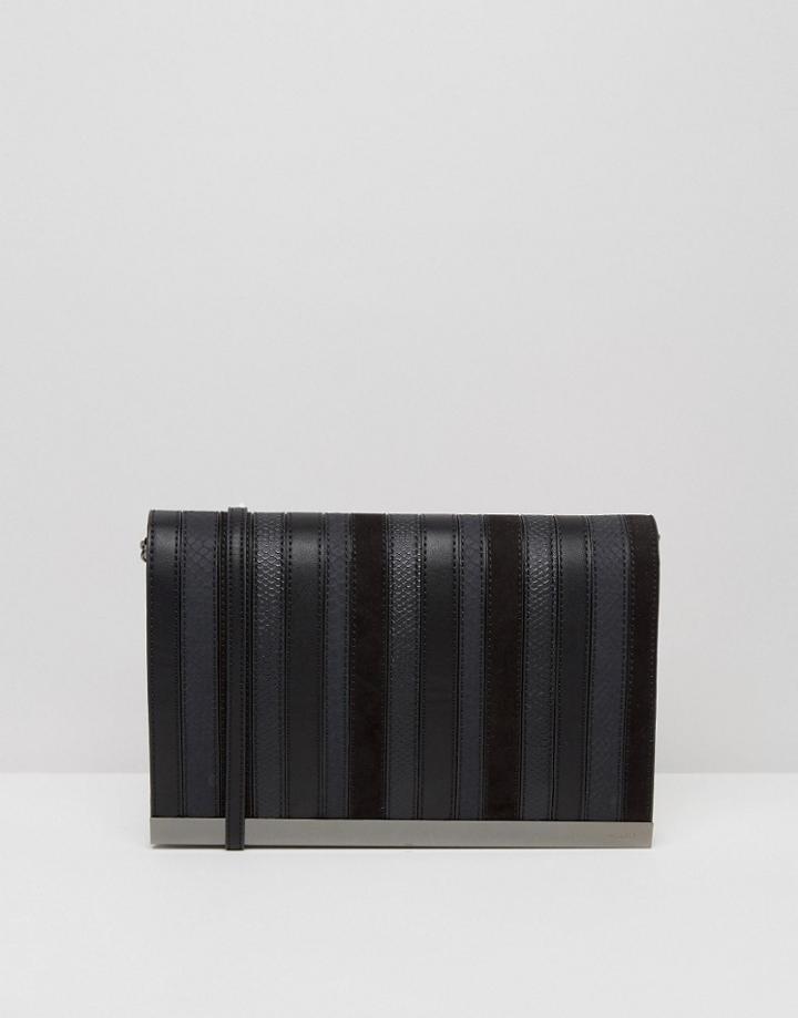 Aldo Contrast Stripe Black Cross Body Bag With Metal Bar Detail - Blac