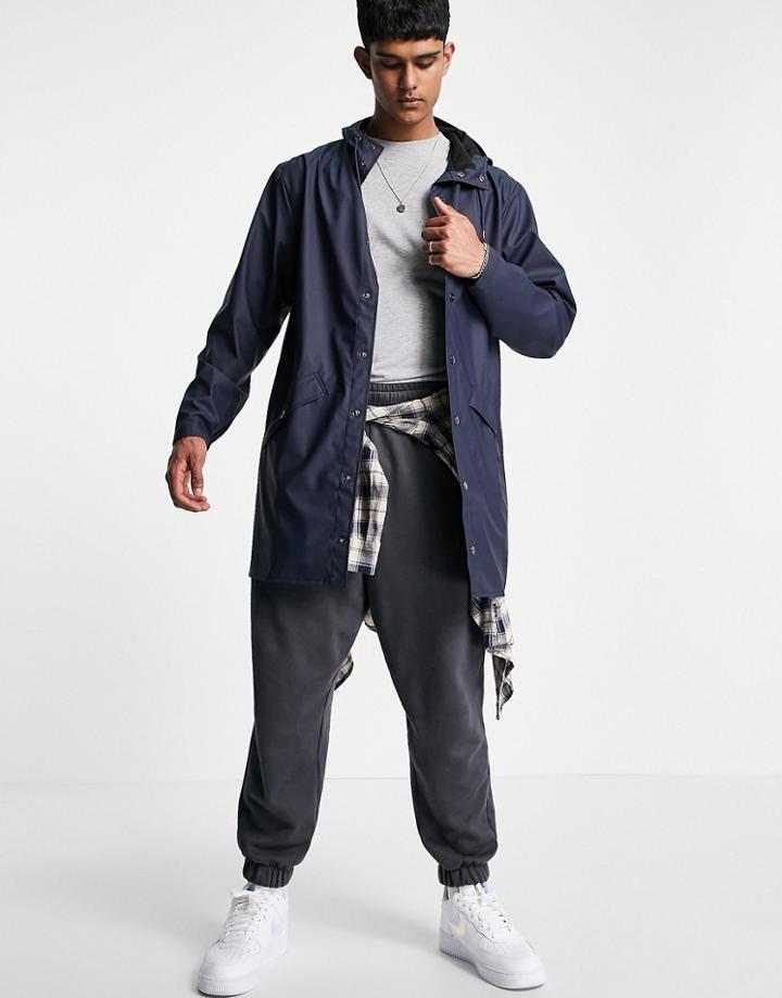 Rains Hooded Long Jacket In Blue-blues