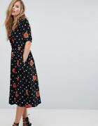 Diesel Polka Dot And Floral Button Through Dress - Black
