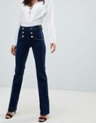 Morgan High Waist Flare Jean With Buttons In Indigo Blue