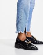 Asos Design Mimi Square Toe Loafers In Black Croc