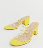 London Rebel Wide Fit Clear Strap Mules-yellow