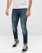 Asos Extreme Super Skinny Jeans In Dirty Dark Blue Wash - Blue