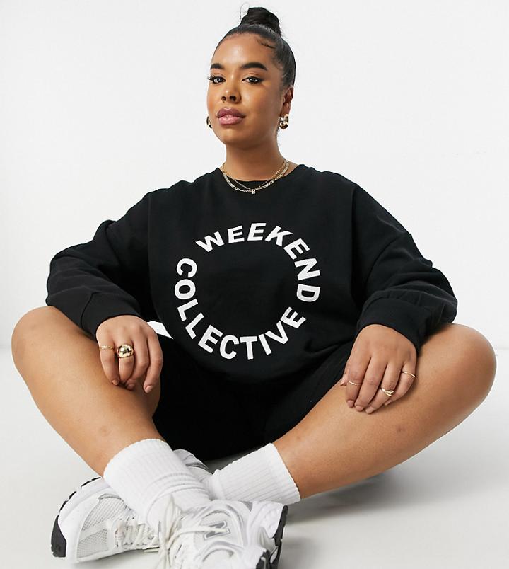 Asos Weekend Collective Curve Oversized Sweatshirt With Logo In Black