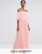 Asos Maternity Wedding Off Shoulder Frill Maxi Dress - Pink