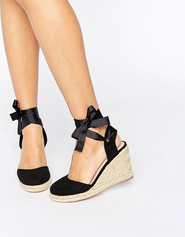 Asos Juicier Tie Leg Espadrille Wedges - Black