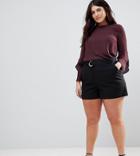 Asos Curve Tailored D-ring Linen Shorts - Black