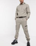 Asos Design Two-piece Slim Utility Pants In Check With Cargo Pockets-brown