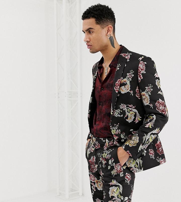 Heart & Dagger Skinny Suit Jacket In Metallic Floral-black