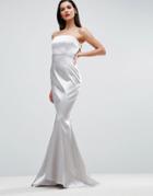Asos Red Carpet Satin Bandeau Paneled Maxi Dress - Silver