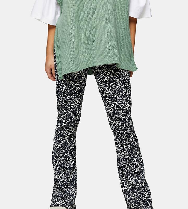 Topshop Petite Flared Pants In Monochrome Print-multi