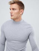 Asos Design Muscle Fit Long Sleeve T-shirt With Turtleneck In Gray - Gray