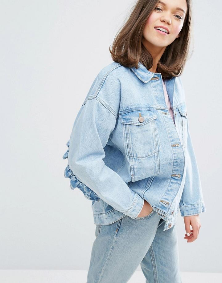 Monki Frill Denim Jacket - Blue