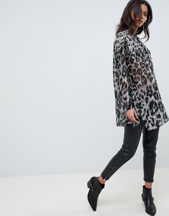 Religion Oversized Shirt In Leopard - Gray