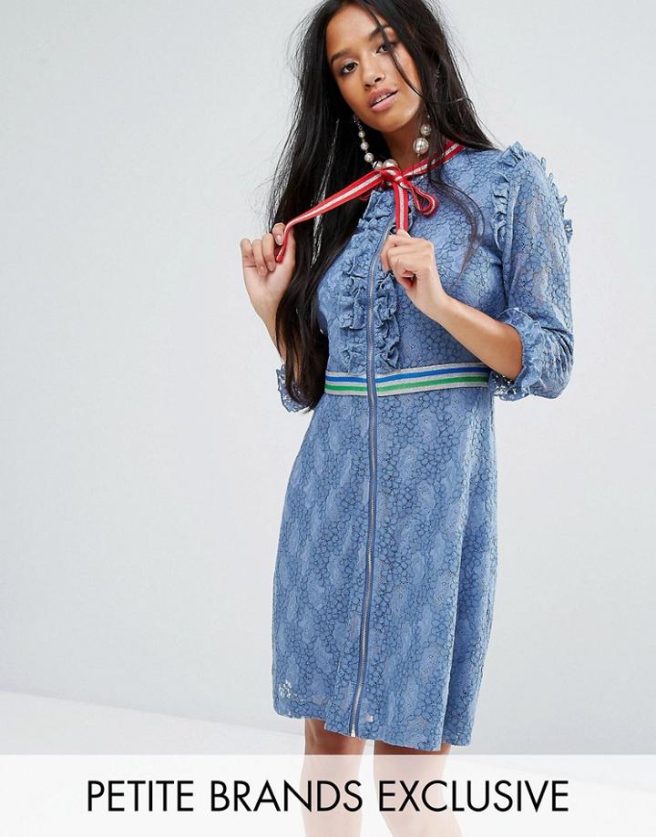 Sister Jane Petite Mini Dress In Lace With Sporty Trims - Blue