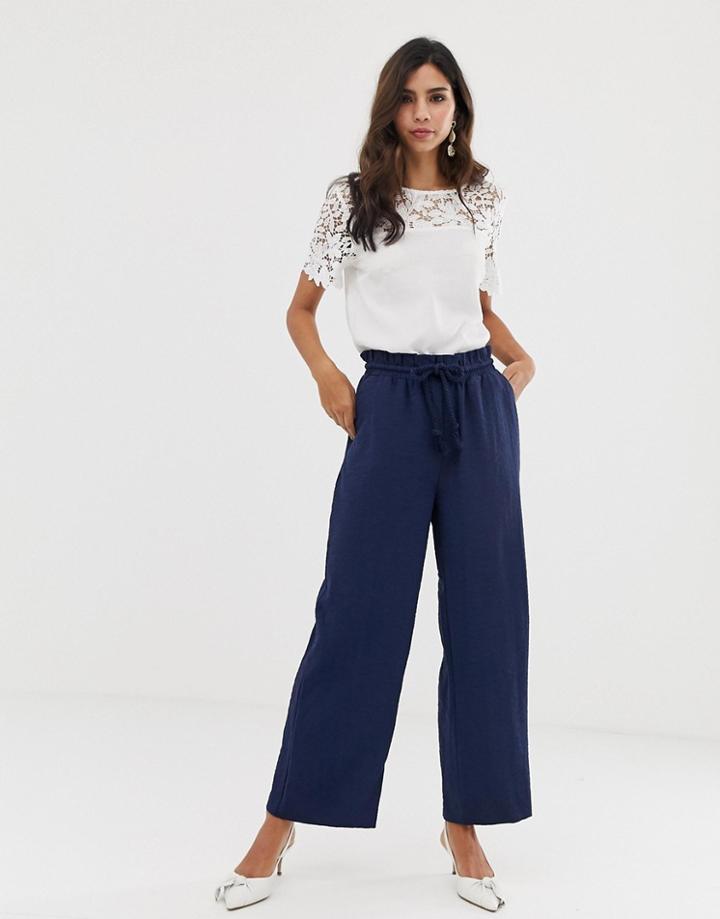 Vila Rope Tie Cropped Wide Leg Pants-navy
