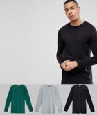 Asos Tall Longline Long Sleeve T-shirt With Crew Neck 3 Pack Save - Multi