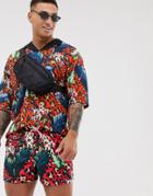 Asos Design Two-piece Swim Shorts In Red Leopard & Leaf Print Short Length