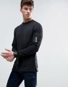 Jack & Jones Core Longline Sweatshirt With Cuff Print And Arm Pocket - Black