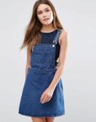 First & I Denim Mini Pinafore Dress - Blue