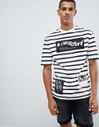 Only & Sons Drop Shoulder T-shirt In Stripe With Mixed Graphics - White