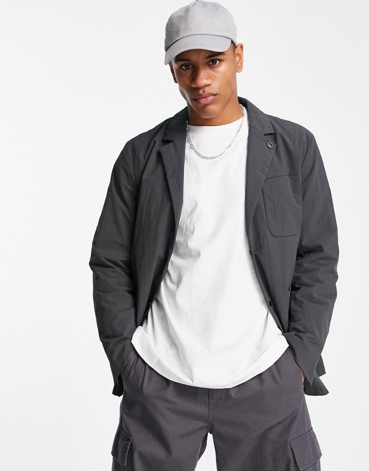 Selected Homme Nylon Boxy Suit Jacket In Gray