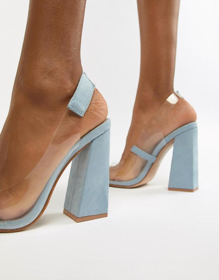 Public Desire Lure Pale Blue Block Heeled Clear Pumps - Blue