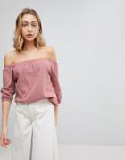 Lunik 3/4 Sleeve Bardot Stripe Top - Red