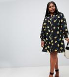 Fashion Union Plus Shirt Dress In Floral - Black